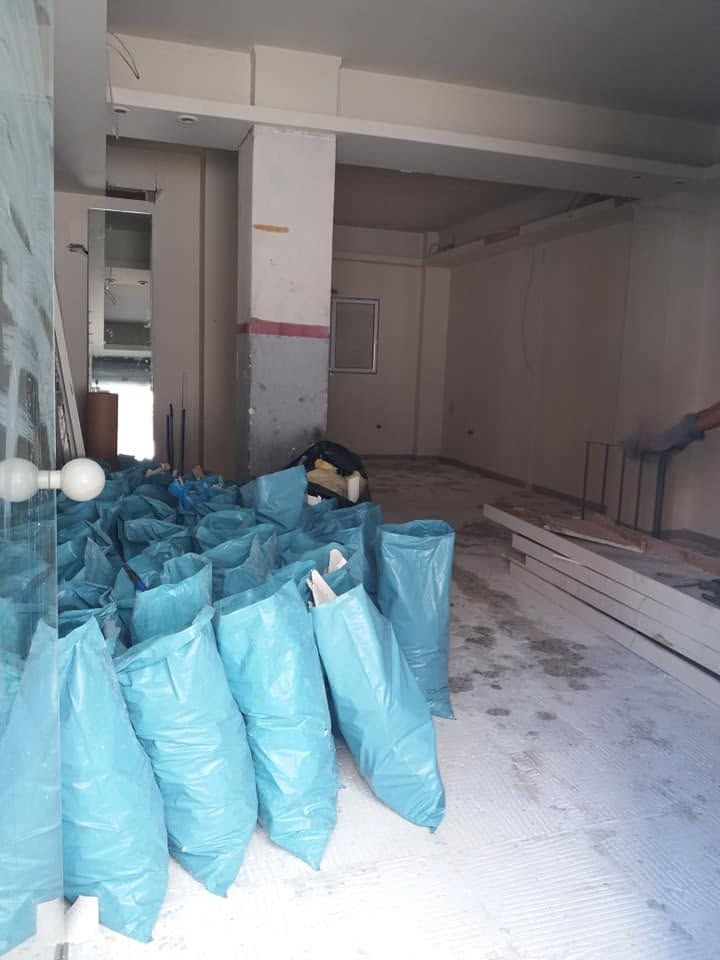 Bags gathered in the middle of the space